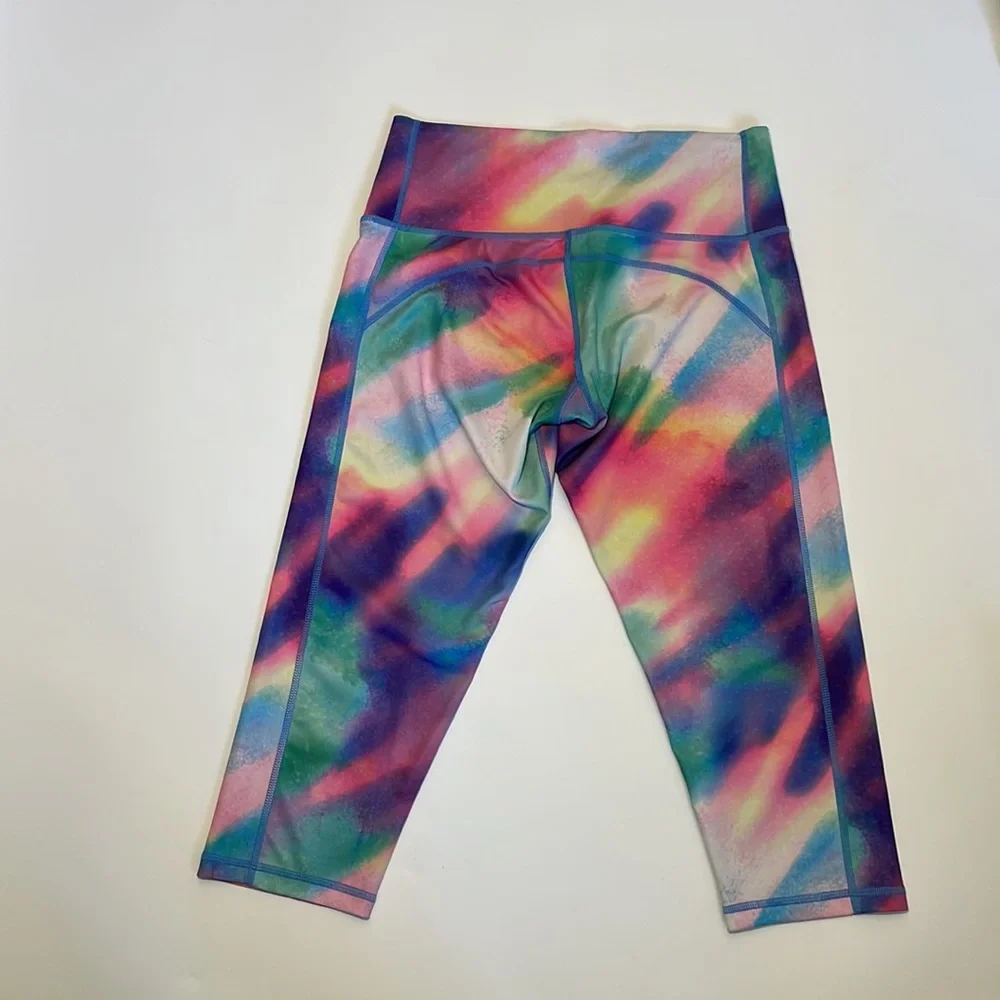 Adidas Climalite Cropped Leggings Size M Rainbow Watercolor - Picture 2 of 6